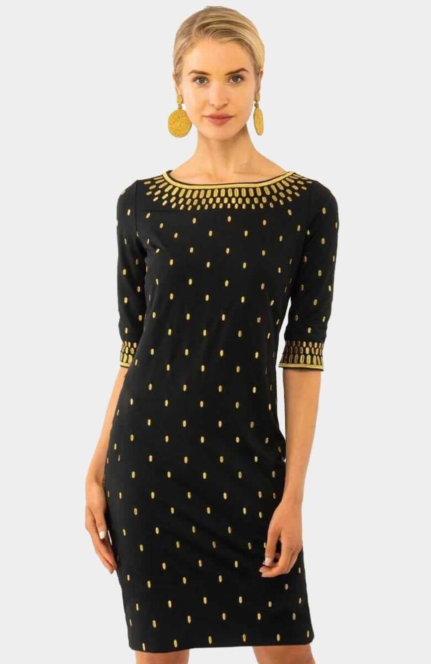 Gretchen Scott Rocket Girl Navy Gold Embroidered Dress XL